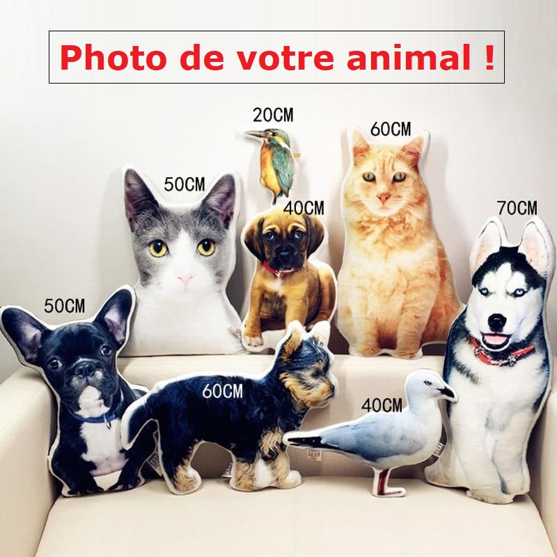 Oreiller personnalisé Pet Face Coussin Poupées Image Animale Forme 3D  Impression Oreiller Décoratif Personnalisé Chien Chat Image Coussin Cadeau  -  France