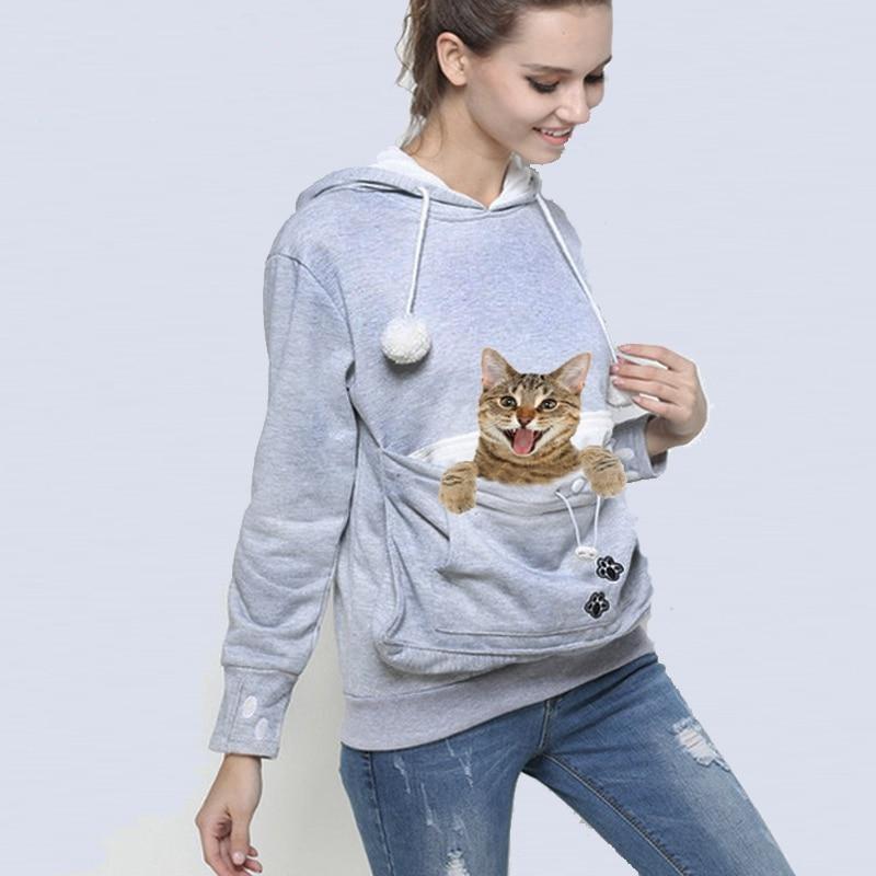 Sweat à capuche avec grande poche kangourou pour chat ou petit chien.  Hoodie pour transport d'animaux