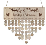 Calendrier d'anniversaires en bois, avec dates et noms à inscrire sous chaque mois