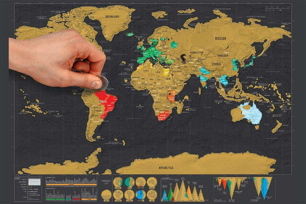 Carte du monde à gratter. Grande mappemonde pour illustrer vos voyages