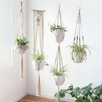 Lot de 4 suspensions pour pots de fleurs en macramé fait-main, décoration plantes d'intérieur