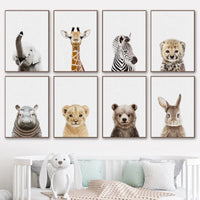 Poster bébés animaux mignons. Peintures imprimées sur toiles. Renard écureuil hérisson girafe ours chouette