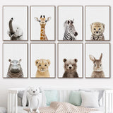Poster bébés animaux mignons. Peintures imprimées sur toiles. Renard écureuil hérisson girafe ours chouette