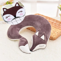 Coussin tour de cou renard, cale nuque pour voyage avec masque pour les yeux