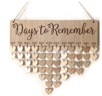 Calendrier d'anniversaires en bois, avec dates et noms à inscrire sous chaque mois