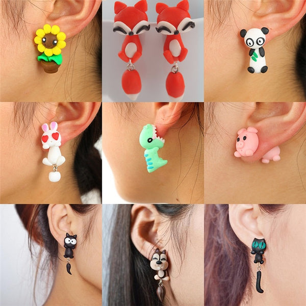 Boucles d'oreilles 3D originales, chat, chien, licorne, renard