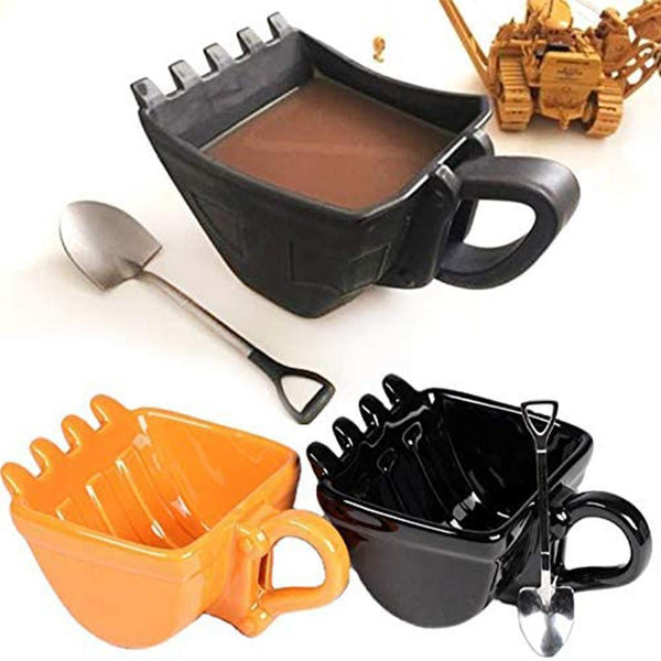 Tasse de café originale avec godet de tractopelle et cuillère en forme –  Stock de cadeaux