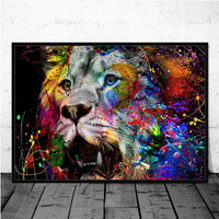Toiles animaux sauvages colorées style graffiti. Tableau de lion, tigre, cerf, taureau, éléphant, girafe