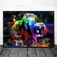 Toiles animaux sauvages colorées style graffiti. Tableau de lion, tigre, cerf, taureau, éléphant, girafe