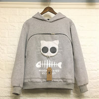Sweat à capuche avec grande poche kangourou pour chat ou petit chien. Hoodie pour transport d'animaux