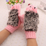 Gants moufles hérissons chauds pour l'hiver. Gants mignons animaux