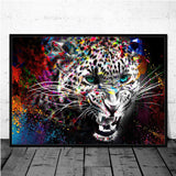 Toiles animaux sauvages colorées style graffiti. Tableau de lion, tigre, cerf, taureau, éléphant, girafe