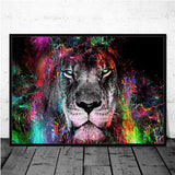 Toiles animaux sauvages colorées style graffiti. Tableau de lion, tigre, cerf, taureau, éléphant, girafe