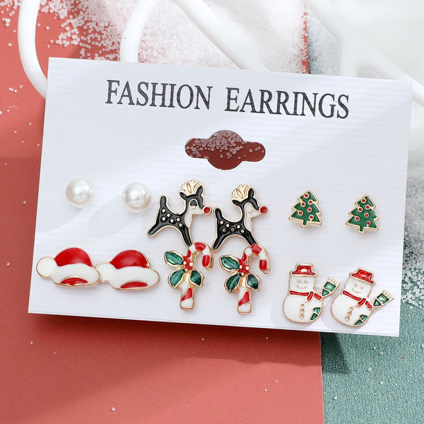 Lot de 6 paires de boucles d'oreilles de noël, père noël, cadeaux