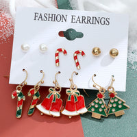 Lot de 6 paires de boucles d'oreilles de noël, père noël, cadeaux, rennes, flocons de neige