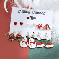Lot de 6 paires de boucles d'oreilles de noël, père noël, cadeaux, rennes, flocons de neige