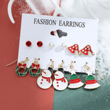 Lot de 6 paires de boucles d'oreilles de noël, père noël, cadeaux, rennes, flocons de neige