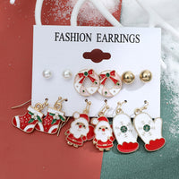 Lot de 6 paires de boucles d'oreilles de noël, père noël, cadeaux, rennes, flocons de neige