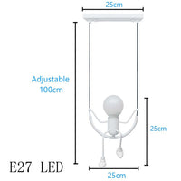 Luminaire bonhomme design LED, balançoire ou araignée, plafonnier original et moderne en métal
