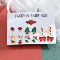 Lot de 6 paires de boucles d'oreilles de noël, père noël, cadeaux, rennes, flocons de neige