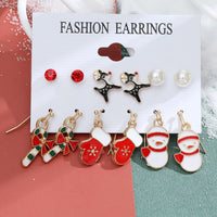 Lot de 6 paires de boucles d'oreilles de noël, père noël, cadeaux, rennes, flocons de neige