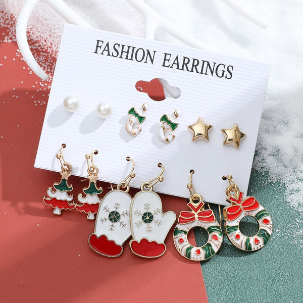 Lot de 6 paires de boucles d'oreilles de noël, père noël, cadeaux