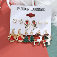 Lot de 6 paires de boucles d'oreilles de noël, père noël, cadeaux, rennes, flocons de neige
