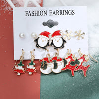 Lot de 6 paires de boucles d'oreilles de noël, père noël, cadeaux, rennes, flocons de neige