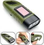 Lampe de poche solaire et à dynamo. Torche 3 LED d'urgence, rechargeable à manivelle avec mousqueton