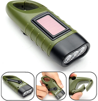 Lampe de poche solaire et à dynamo. Torche 3 LED d'urgence, rechargeable à manivelle avec mousqueton