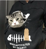Sweat à capuche avec grande poche kangourou pour chat ou petit chien. Hoodie pour transport d'animaux