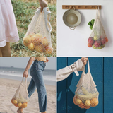 Sac filet de courses réutilisable en coton coloré avec mailles, pour fruits et légumes