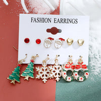 Lot de 6 paires de boucles d'oreilles de noël, père noël, cadeaux, rennes, flocons de neige