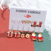 Lot de 6 paires de boucles d'oreilles de noël, père noël, cadeaux, rennes, flocons de neige