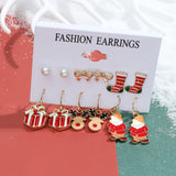 Lot de 6 paires de boucles d'oreilles de noël, père noël, cadeaux, rennes, flocons de neige