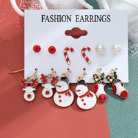 Lot de 6 paires de boucles d'oreilles de noël, père noël, cadeaux, rennes, flocons de neige