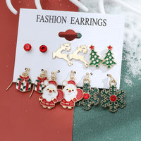 Lot de 6 paires de boucles d'oreilles de noël, père noël, cadeaux, rennes, flocons de neige