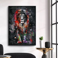 Toiles animaux sauvages colorées style graffiti. Tableau de lion, tigre, cerf, taureau, éléphant, girafe