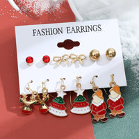 Lot de 6 paires de boucles d'oreilles de noël, père noël, cadeaux, rennes, flocons de neige