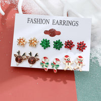 Lot de 6 paires de boucles d'oreilles de noël, père noël, cadeaux, rennes, flocons de neige