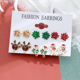 Lot de 6 paires de boucles d'oreilles de noël, père noël, cadeaux, rennes, flocons de neige