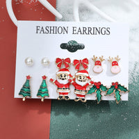 Lot de 6 paires de boucles d'oreilles de noël, père noël, cadeaux, rennes, flocons de neige