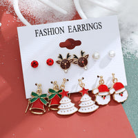 Lot de 6 paires de boucles d'oreilles de noël, père noël, cadeaux, rennes, flocons de neige