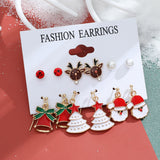 Lot de 6 paires de boucles d'oreilles de noël, père noël, cadeaux, rennes, flocons de neige