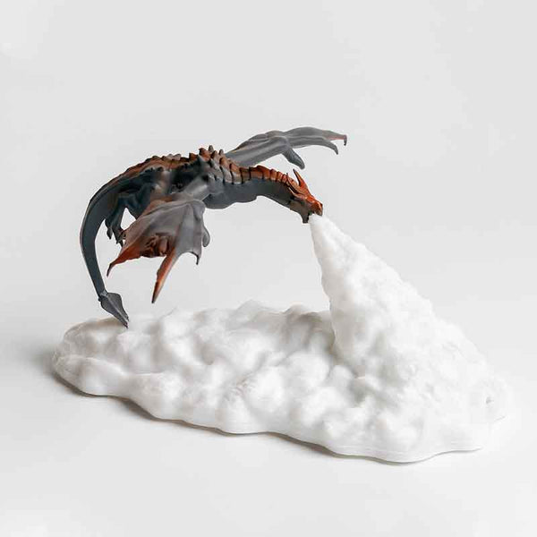 Lampe dragon 3D. Luminaire LED avec nuage de fumée et de feu