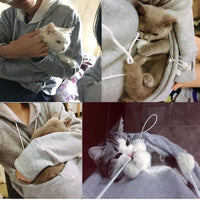 Sweat à capuche avec grande poche kangourou pour chat ou petit chien. Hoodie pour transport d'animaux