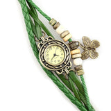 Montre vintage pour femme, avec bracelet multiple en cuir, et pendentif papillon