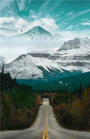 Tableau paysage sur toile, nature avec route et forêt. Poster style nordique
