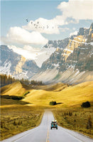Tableau paysage sur toile, nature avec route et forêt. Poster style nordique