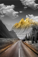 Tableau paysage sur toile, nature avec route et forêt. Poster style nordique